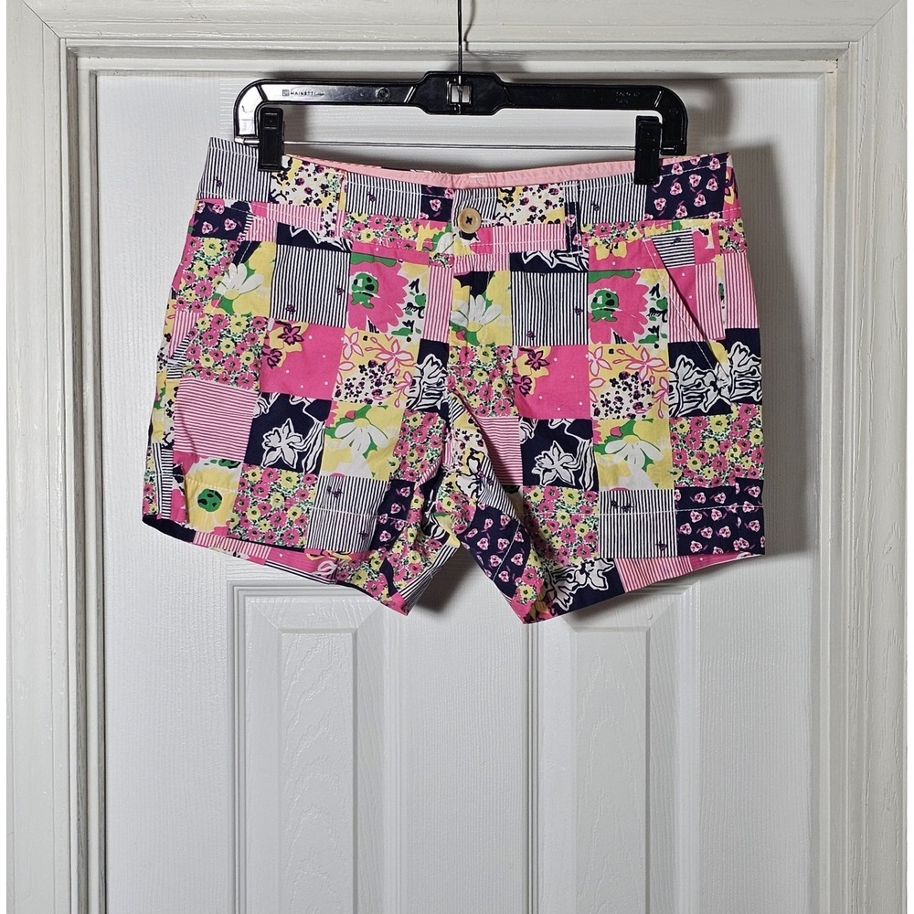 Lilly Pulitzer Callahan Shorts Womens 8  Patchwork Floral Ladybug Multicolor